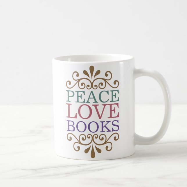 Taza De Café Paz elegante, amor, libros (Derecha)