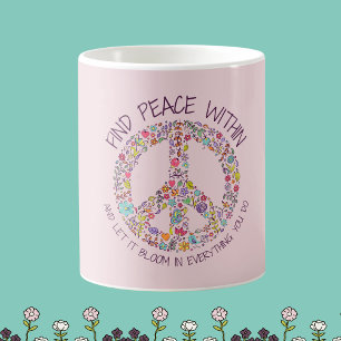 Taza De Café Paz en Floral Mug - Drinkware de Personalizable
