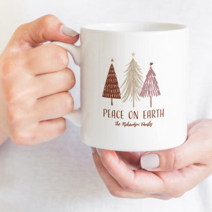 Taza De Café Paz En La Tierra Árboles Navideños Fiesta De Navid