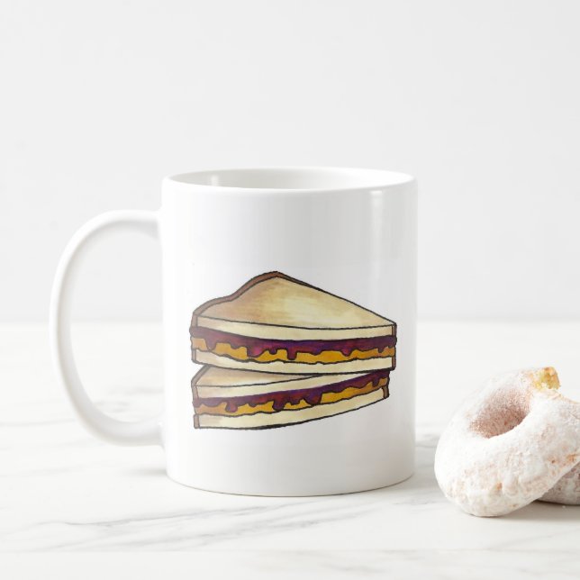Taza De Café PB&J Peanut Butter y Jelly Sandwich Lunch (Con donut)