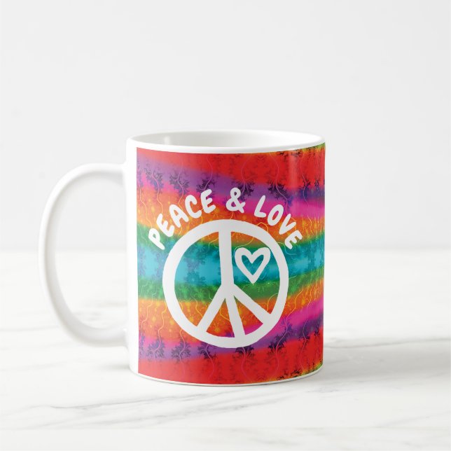 Taza De Café Peace and Love Tie Dye Stripes (Izquierda)