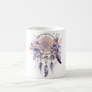 Taza De Café Peace Dream Catcher Purple Feathers