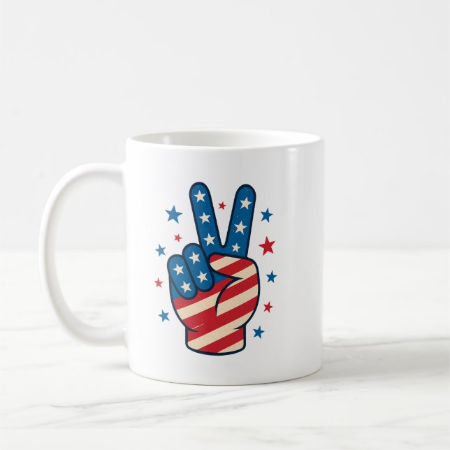Taza De Café Peace Hand USA Flag 4th of July (Izquierda)