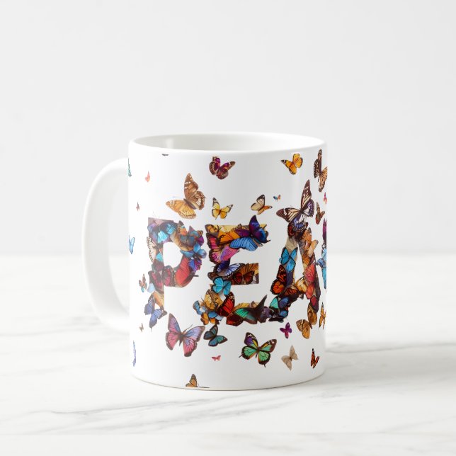 Taza De Café PEACE Joy Butterflies | Inspirational Motivational (Anverso izquierdo)