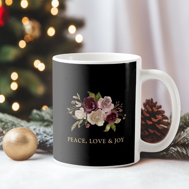 Taza De Café Peace Love and Joy Winter Bouquet Holiday (Subido por el creador)