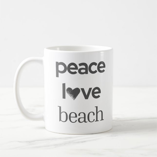 Taza De Café Peace Love Beach Graphic | Coastal Nautical Life (Izquierda)