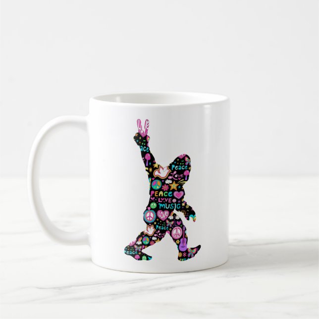 Taza De Café Peace Love Bigfoot Hippie Funny Bigfoot Lover (Izquierda)