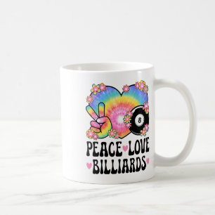 Taza De Café Peace Love Billiards Lover 60s 70s Hippie Set B