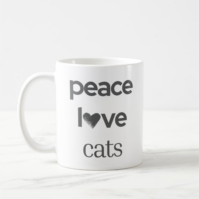 Taza De Café Peace Love Cats | Cat Mom Lover Modern Statement (Izquierda)