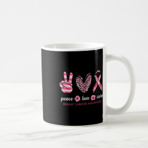 Taza De Café Peace Love Cure Cure Cinta Rosa Cáncer de Mama Awa