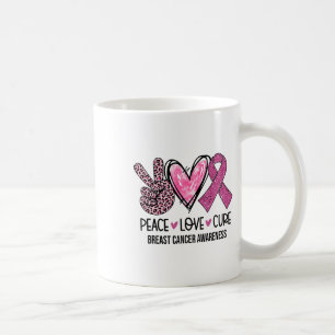 Taza De Café Peace Love Cure Cure Cinta Rosa Cáncer de Mama Awa