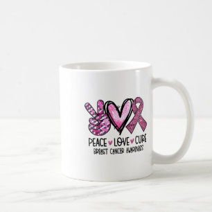 Taza De Café Peace Love Cure Cure Cinta Rosa Cáncer de seno Awa