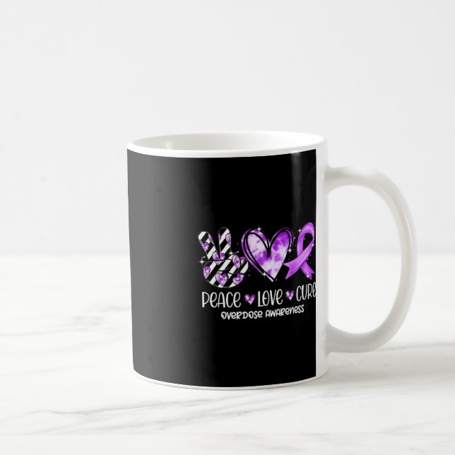 Taza De Café Peace Love Cure Purple Ribbon Sobredosis (Derecha)