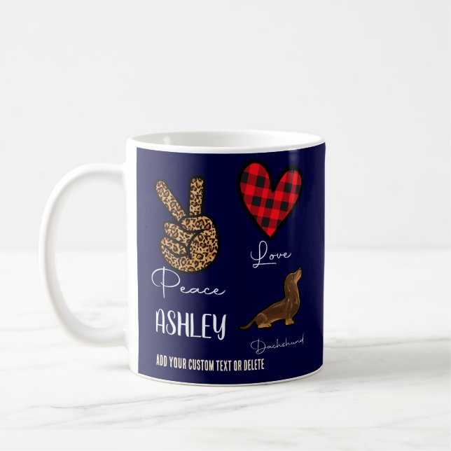 Taza De Café Peace Love Dachshund Tocó Cute Perro Lover Mug (Izquierda)