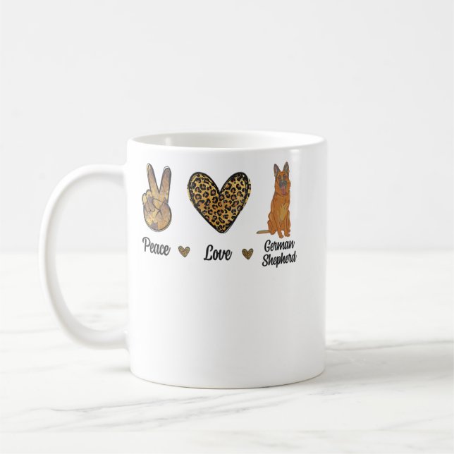 Taza De Café Peace Love German Shepherd Leopard Lover Mascota D (Izquierda)