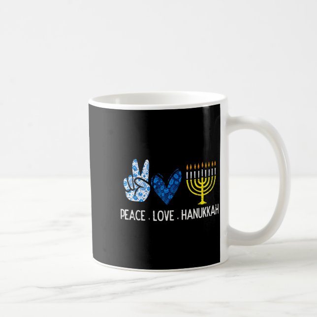 Taza De Café Peace Love Hanukkah Retro Chanukah Jewish Men Wome (Derecha)