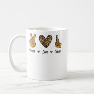 Taza De Café Peace Love Idaho Leopard Flag Map Souvenirs for Me