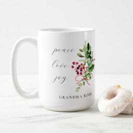 Taza De Café Peace Love Joy Holly Berry Holiday