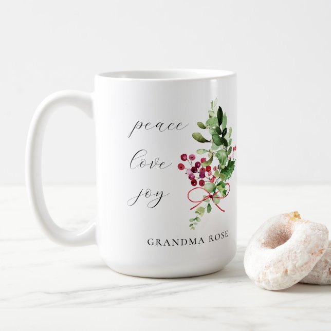 Taza De Café Peace Love Joy Holly Berry Holiday (Con donut)