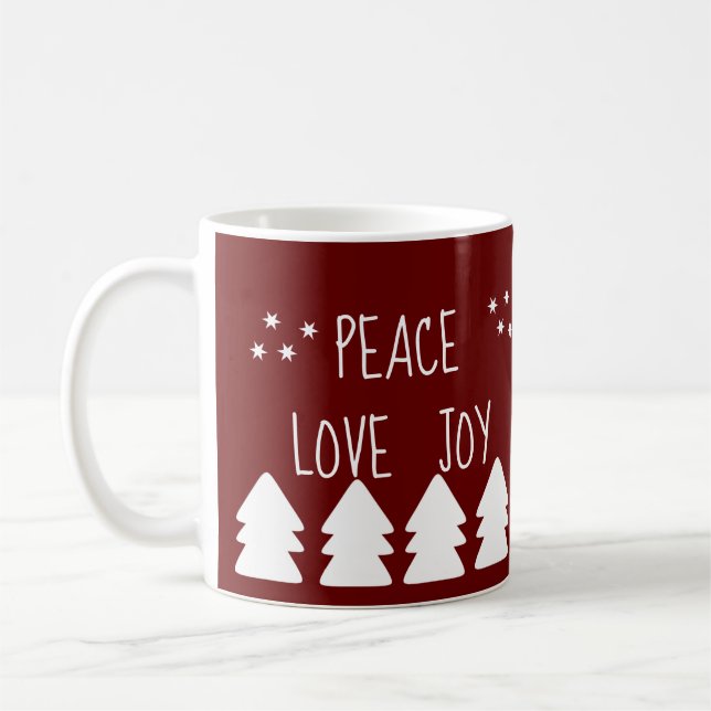 Taza De Café Peace Love Joy Script Burgundy Navidad Café M (Izquierda)