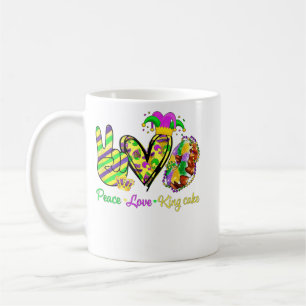 Taza De Café Peace Love King Cake Mardi Gras Men Women Kids