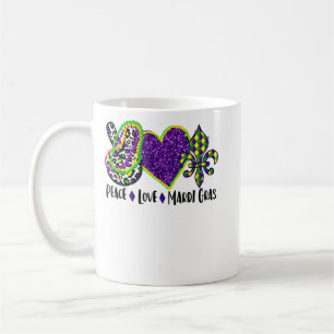 Taza De Café Peace Love Mardi Gras Leopardo Purpurina Mardi Gra