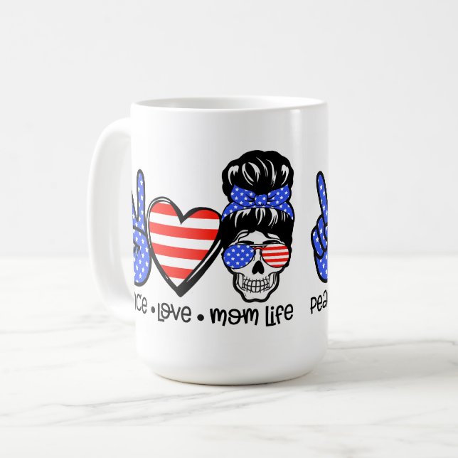 Taza De Café Peace Love Mom Life (Anverso izquierdo)