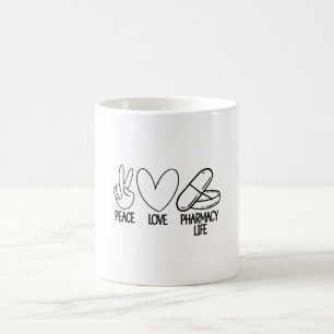 Taza De Café Peace Love Pharmacy Life Medicina farmacológica