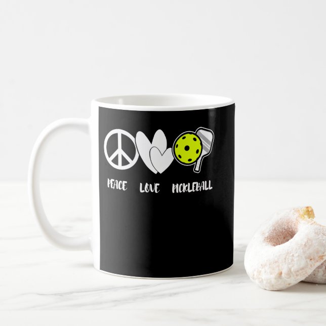 Taza De Café Peace Love Pickleball Funny Pickleball Paddle (Con donut)