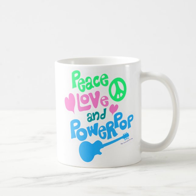Taza De Café Peace Love Powerpop Epic Fun Music Slogan (Derecha)