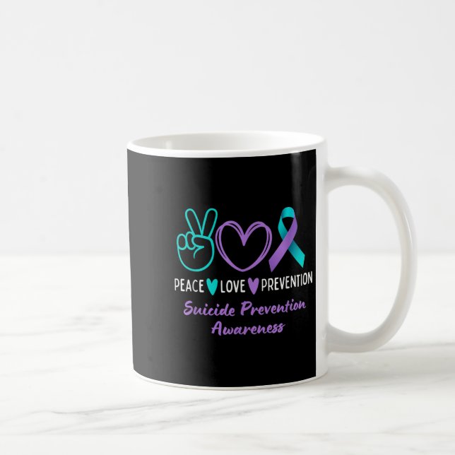 Taza De Café Peace Love Prevention Suicide Awareness Teal Purpl (Derecha)