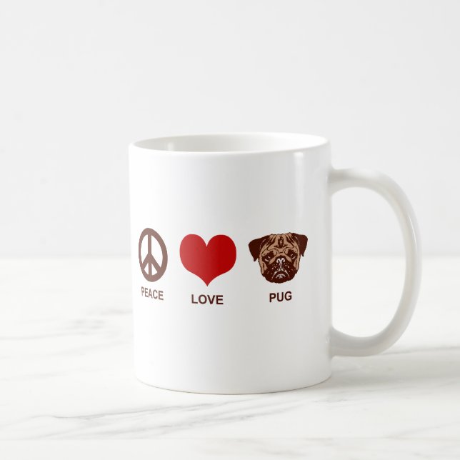 Taza De Café Peace Love Pug (Derecha)