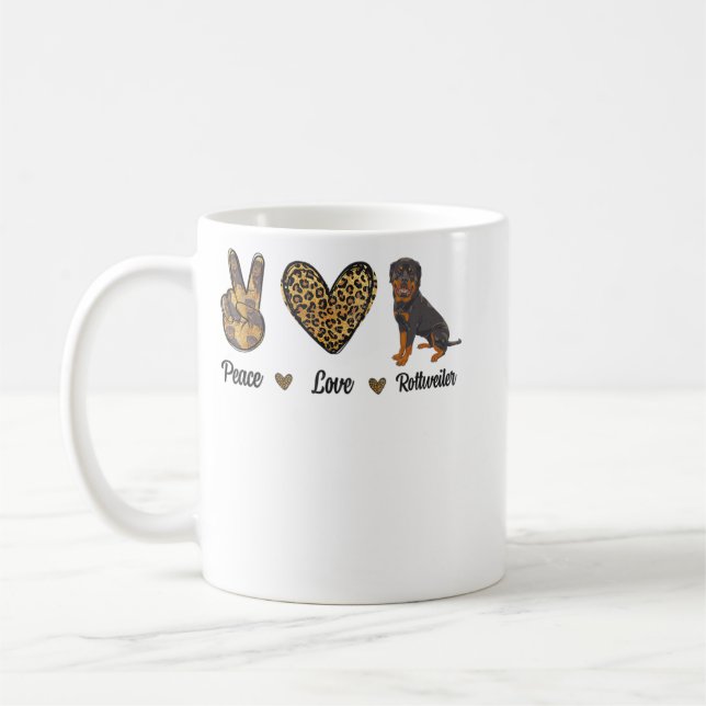 Taza De Café Peace Love Rottweiler Lover Pet Dog Puppy Owner Le (Izquierda)