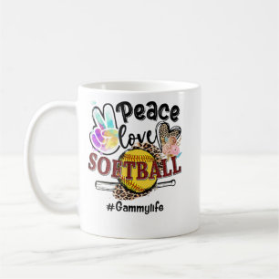 Taza De Café Peace Love Softball Gammy Life Mom Grandma Leopard