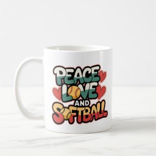 Taza De Café "Peace Love Softball Retro Design