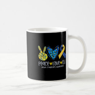 Taza De Café Peace Love T21 Blue Yellow Ribbon Down Syndrome w