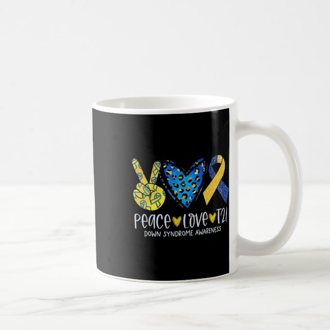 Taza De Café Peace Love T21 Blue Yellow Ribbon Down Syndrome w (Derecha)