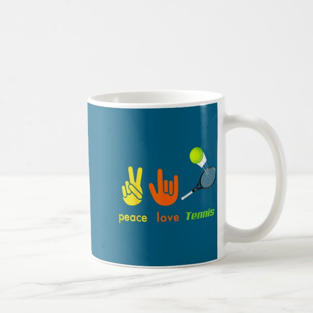Taza De Café Peace Love Tennis Funny Tennis Lovers Hand Sign De (Derecha)