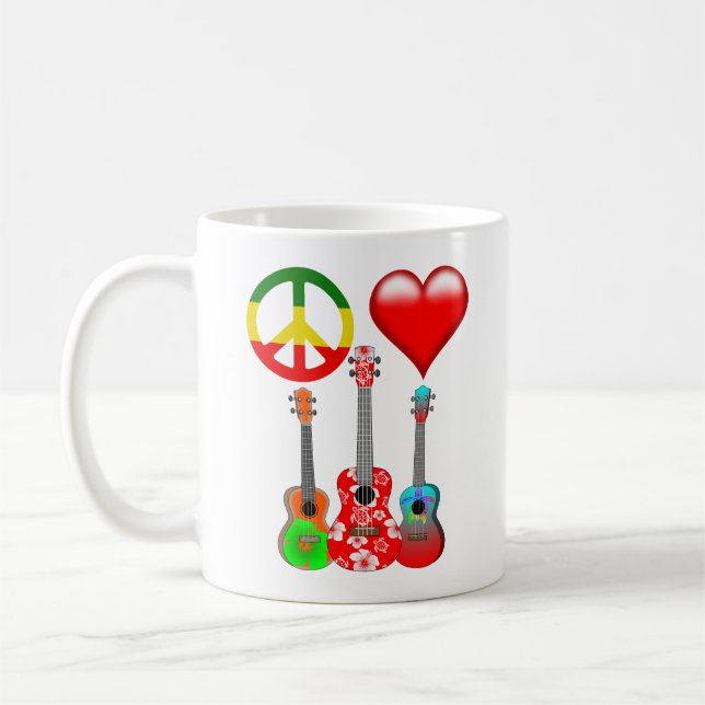 Taza De Café Peace Love Ukuleles (Izquierda)