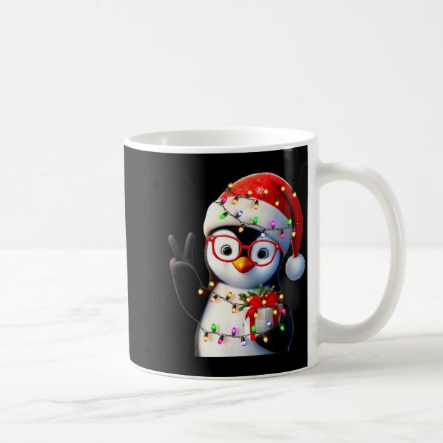 Taza De Café Peace Sign Hand Penguin Santa Christmas Penguin Pa (Derecha)