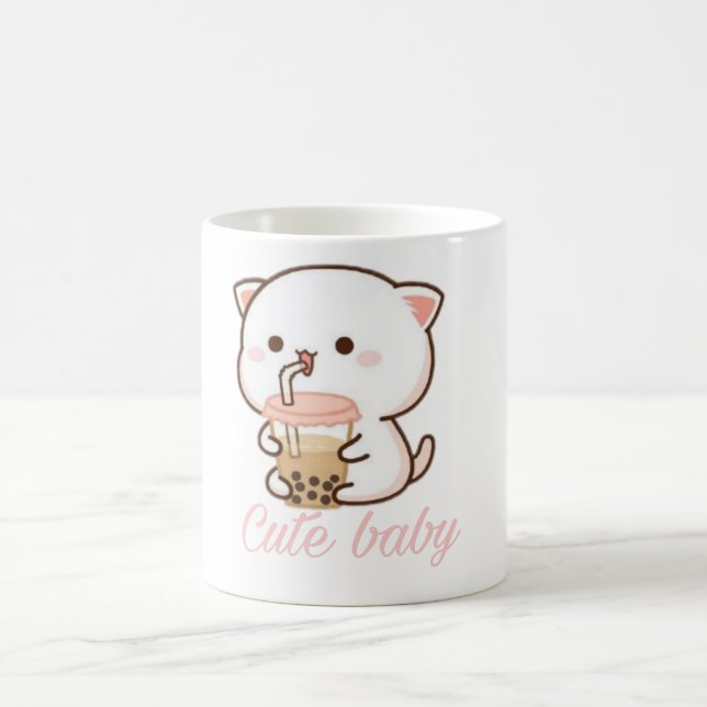 Taza De Café Peach and Goma Mochi Cat Bubble Tea Baby Bodysuit (Centro)