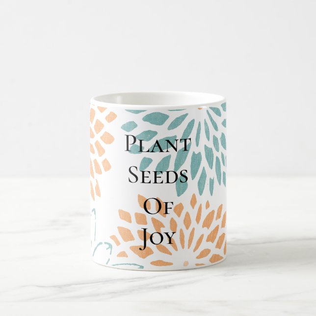 Taza De Café Peach Aqua Floral Blossoms Joy Poema (Centro)
