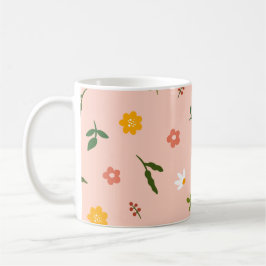 Taza De Café Peach background with multiple color flowers