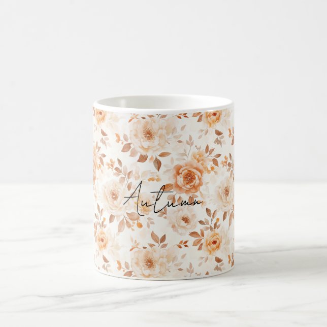 Taza De Café Peach Cream White Flowers (Centro)