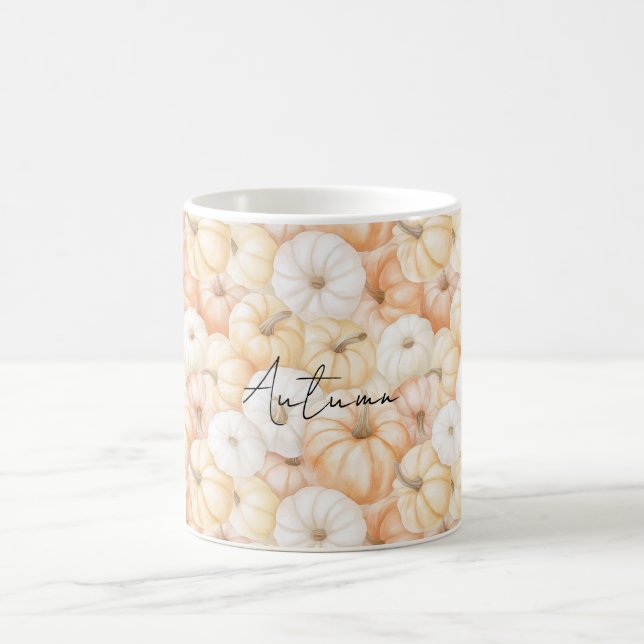 Taza De Café Peach Cream White Orange Pumpkins (Centro)