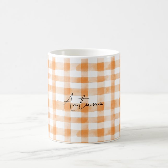 Taza De Café Peach Cream White Plaid Stripes (Centro)