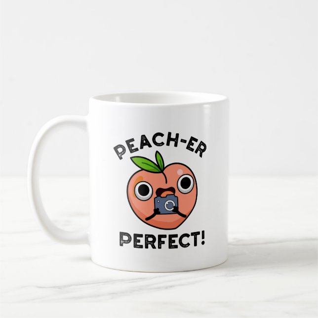 Taza De Café Peach-er Perfect Funny Peach Pun (Izquierda)