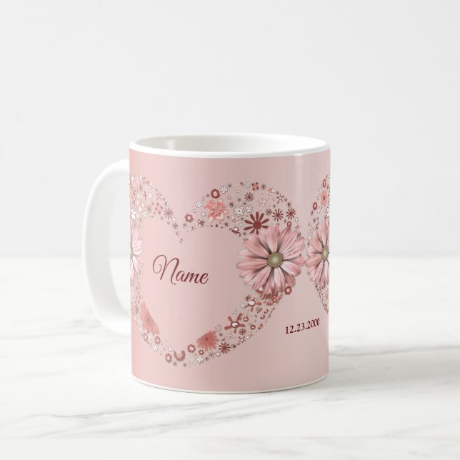 Taza De Café Peach Floral Heart Modern wedding Gift (Anverso izquierdo)
