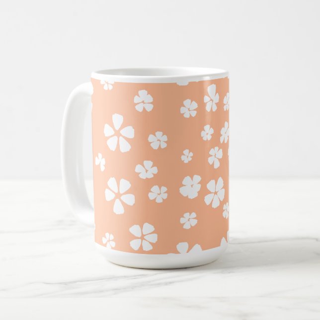 Taza De Café Peach fuzz bonito patrón de pétalo floral blanco (Anverso izquierdo)