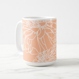 Taza De Café Peach fuzz floral de línea blanca minimalista